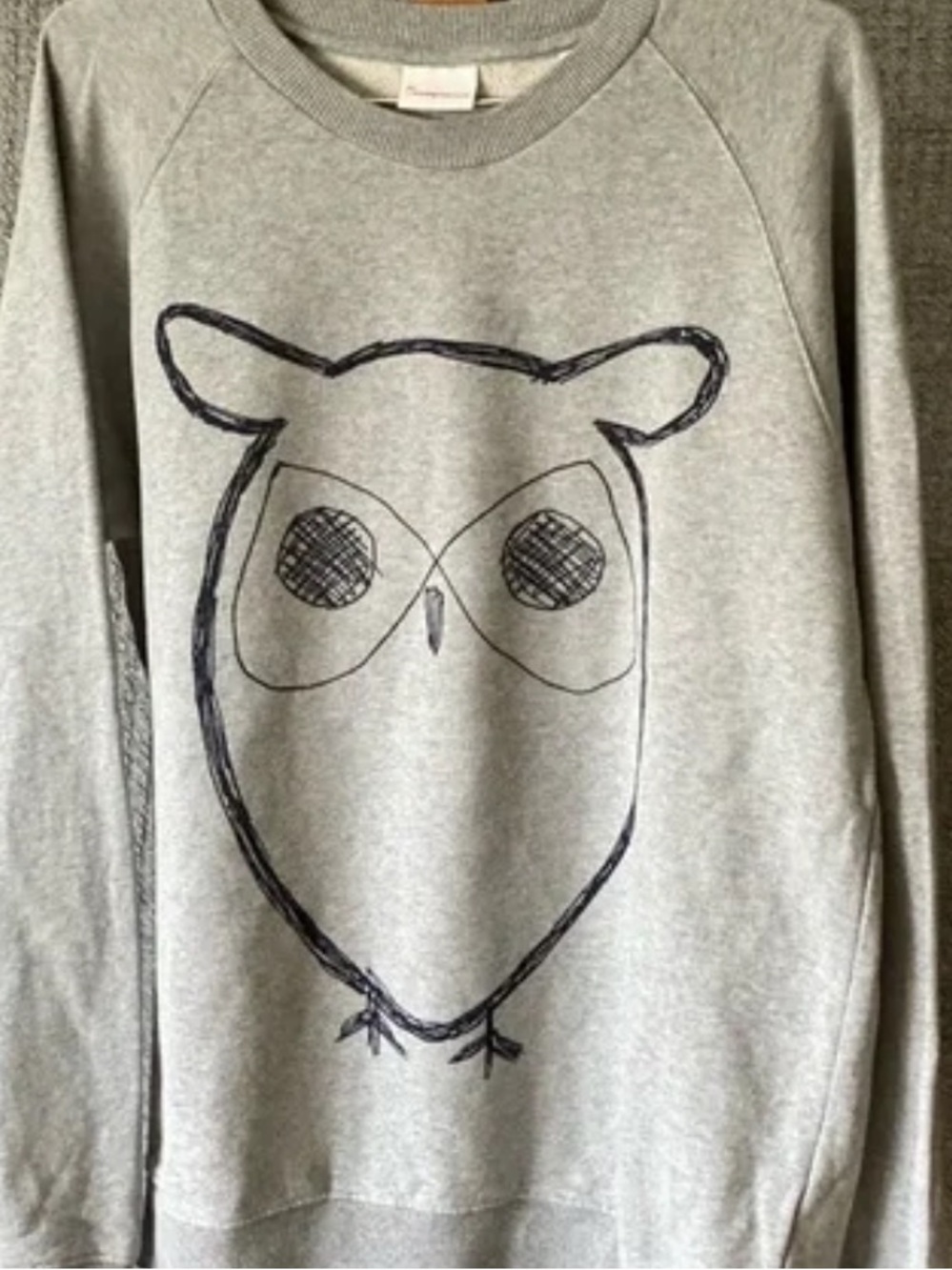 Gray Crewneck Sweatshirt with Owl Graphic 100% Organic Cotton